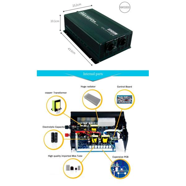 Aluminum 3000W Modified Sine Wave Power Inverter 12V To 110/220V