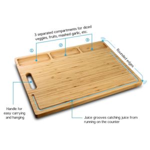 Varnished Surface Bamboo Cutting Board Set With 3 Separate Compartments