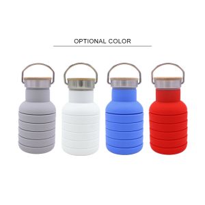 550ml Portable Silicone Water Bottle Collapsible With Wooden Lid