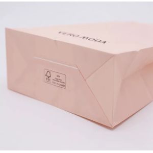 ODM Pink Kraft Paper Bag Biodegradable Patch Handle Bag ISO9001