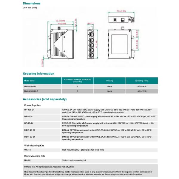 New 5-port entry-level unmanaged full Gigabit Ethernet switches Moxa EDS-G2005-EL Series switch