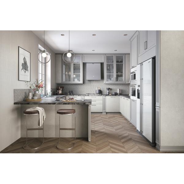 Modern U Shape Kitchen Furniture With MDF Matte Lacquer Countertop Island