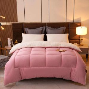 Home 2023 Thicken Light Pink Solid Soft Comforters Set for Winter Super Warm