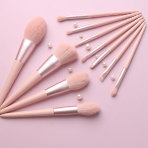 Lovely Pink Travel Makeup Brushes Set 11pcs Synthetic Hair Smooth