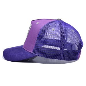 Customization 5 Panel Trucker Cap Visor Curved Eyelets Purple Mesh Hat Color