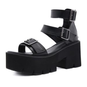 China Black Women'S Platform Heel Shoes Muffin Bottom Thick Soled on sale