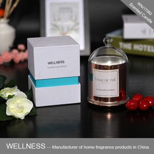China Luxury domed soy wax candle with rose gold glass jar,bell glass lid and gift box on sale