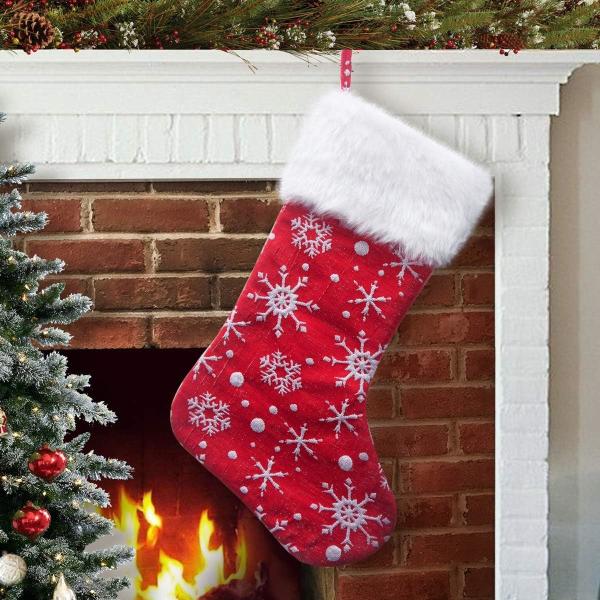 Grey White Snow Pattern 21 Inches Christmas Stocking Double Layers Gift Holders Xmas Holiday Party Mantel Decoration