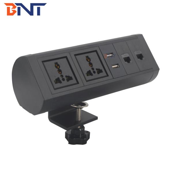 Quality Factory directly sale clamp on desk design table powe Black Movable Clamp On Desk Power Socket With Network wholesale