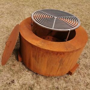 China Round Outdoor Corten Steel Wood Burning Fire Table Grill for Camping Cooking BBQ on sale