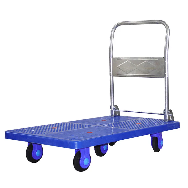 Warehouse Handling Plastic Folding Trolley Four Wheel Flatbed Pull Cargo