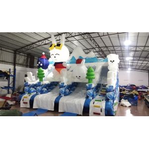 Attractive Ice Theme Kids Bouncy Castle With Rabit Inflatable Slide
