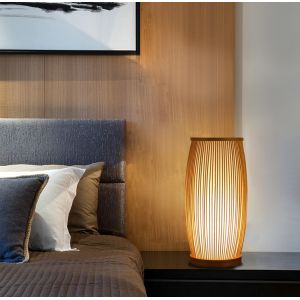 Natural Bamboo Rattan Table Lamp Rustic Style 2700K For Hotel