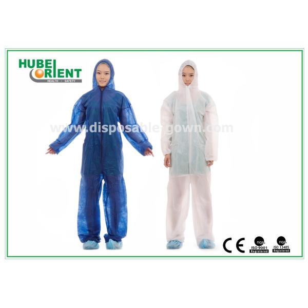 Quality Nonwoven White Disposable Overalls PP / SMS / PP + PE Protective Coverall With Hood wholesale