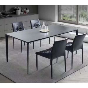 SAI Marble Printing Tempered Art Glass Rectangular Dining Table