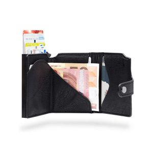 Convenient Carbon Brazed Three-Fold Automatic Card Holder Genuine Leather Men's