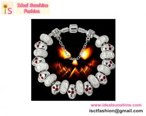 Cheap Halloween gift Silver Charm Bead Bracelet white beads jewelry skeleton shape beads charm for sale