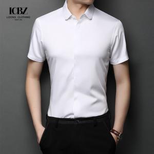 Cheap Printed Summer Short-Sleeved Shirt for Men Slim-Fit Ice Silk Cotton Casual Shirt for sale