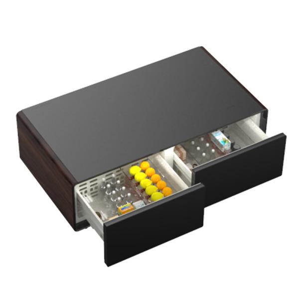 Wireless Charging Tempered Glass Table with Dual Refrigerator Drawers LED Light