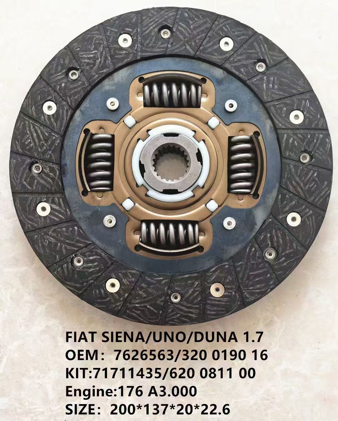 FIAT SIENA/UNO/DUNA 1.7/OEM：7626563/320 0190 16/7575541/120 0204 10/KIT:71711435