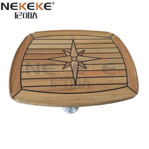 Handcrafted Marine Teak Tabletop With Star Inlay And Raised Edge