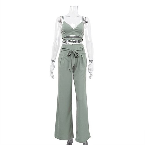 Quality OEM maufactory Summer Women'S Exposed Umbilical Camsy Tops High Waist Wide Leg Pants wholesale