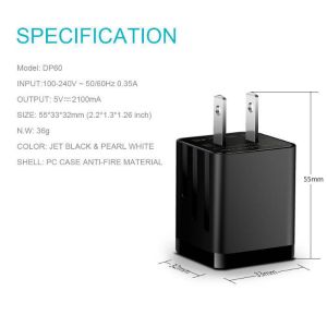 ABS Cell Phone Charger Adapter / Dual USB Fast Charging Wall Adapter For Samsung