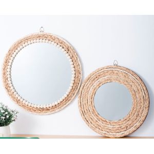 Cheap Design Natural Bathroom Large Wall Decorative Woven Custom Framed Wooden Rattan Wicker Willow Mirror for sale