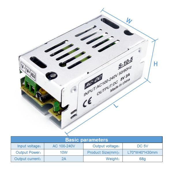 Mini Indoor Switch Power Supply AC100V 240V To DC 5V 10W 2A For Urban Lighting