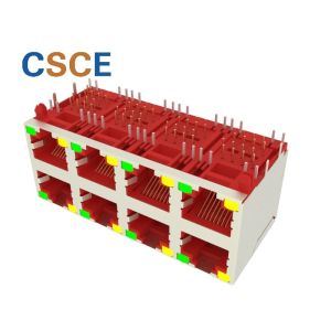 Phosphor Bronze 2 * 4 Port Stacked RJ45 Connectors Wifi Adapter Socket With Led