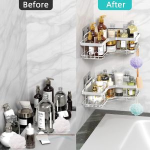 L-shaped Design No drilling Stainless Steel Strong adhesive Shower Organizer