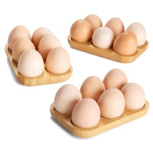Wood Egg Durable Bamboo Tray Set With 6 Holes