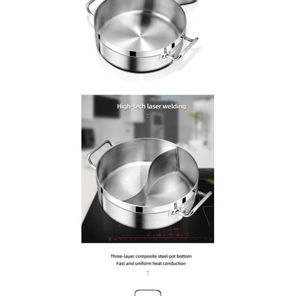 Direct Selling Food Food Grade 304 Stainless Steel Cookware Induction Cooking Pot Multipurpose Hot Pot Soup Pot With Divider