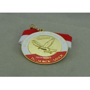 Die Casting Soft Enamel Medal , Marathon Running Medal With Printing Ribbon