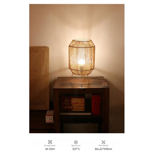 Vintage Twine Rattan Table Lamp , Handmade Wabi Sabi Table Lamp For Homestay