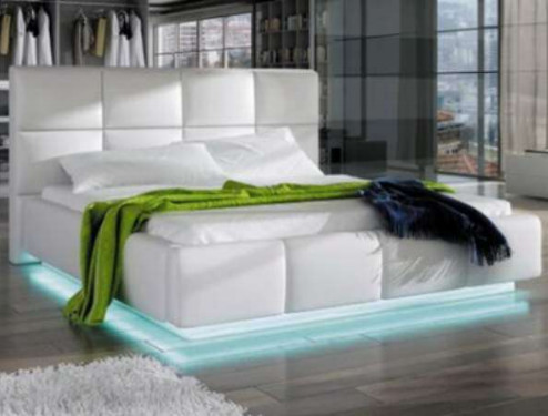Quality Simple Pure White Synthetic Leather Bed Frame King Size With LED Light wholesale
