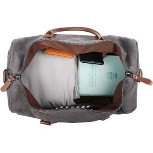 Canvas Weekender Overnight Bag Carry On Luggage With Shoe Compartment / Toiletry