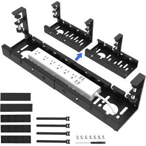 China Customized Logo Under Desk Cable Management Tray Retractable Cord Organizer for Desk on sale