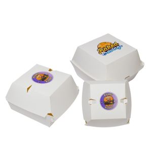 Low MOQ custom logo burger box eco-friendly and recyclable white cardboard fast