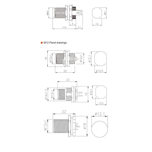 M12 A Code Waterproof Connector 3-17 Pin IP67/IP68 DIN Panel Mount