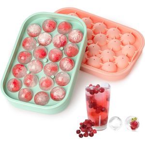 Round Ice Cube Tray 2 Pack BPA Free Silicone Flexible Easy Release Small Ice