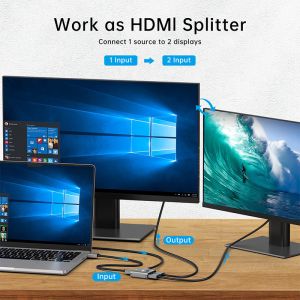 1 In 2 HDMI Splitter At 4K@60Hz HDMI® Repeater For Two Monitors Output