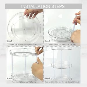 3 Tier Transparent Easy to Assemble Turntable Lazy Susan Cosmetic Makeup