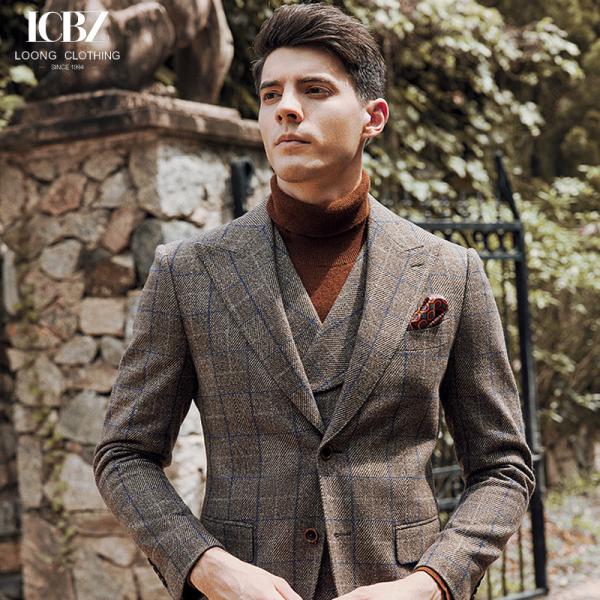 Quality Customized Color Brown Plaid Wool Suit for Men Formal end Commuter Casual Three-piece Suit wholesale