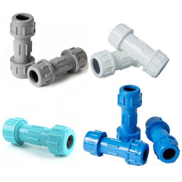 Chinese Supplier White Grey Brong PVC Plastic Compression Fitting Pipe Quick Connection Coupling