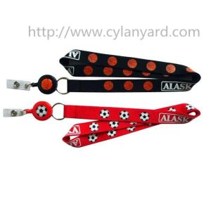 Id badge neckstrap with epoxy dome retractable pull reel,