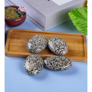 Natural Polished Dalmatian Jasper Palm Stone Oval Shaped Dalmatian Crystal