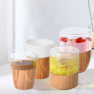 High Borosilicate Wine Drinking Glass Cup 200ml With Wooden Bottom