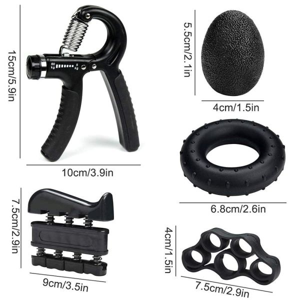 Quality  Hand Grip Strengthener Kit 5 Pack Black Adjustable Grip Trainer Finger Exerciser Grip Ring And Stress Ball For Hand Wrist And Forearm Training wholesale