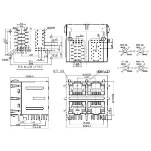 PA46 Housing 4 Port RJ45 Bicolor LED Internal Transformer Meet IEEE802.3